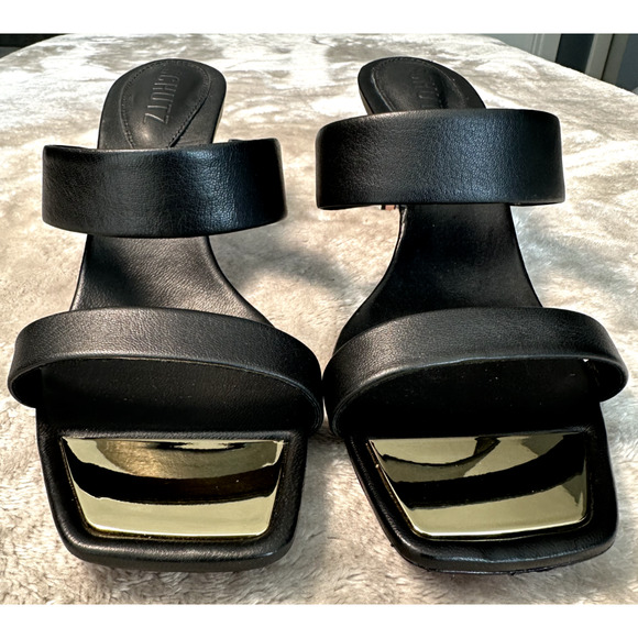 SCHUTZ Black Sandals with Gold Accents - Picture 1 of 7